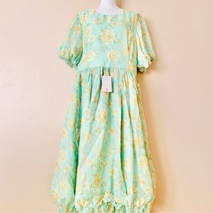Ivy City Co Mint Green & Yellow Floral Ruffle Flutter Sleeve Dress.